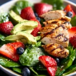 Delightful Avocado Strawberry Spinach Salad with Grilled Chicken First Image