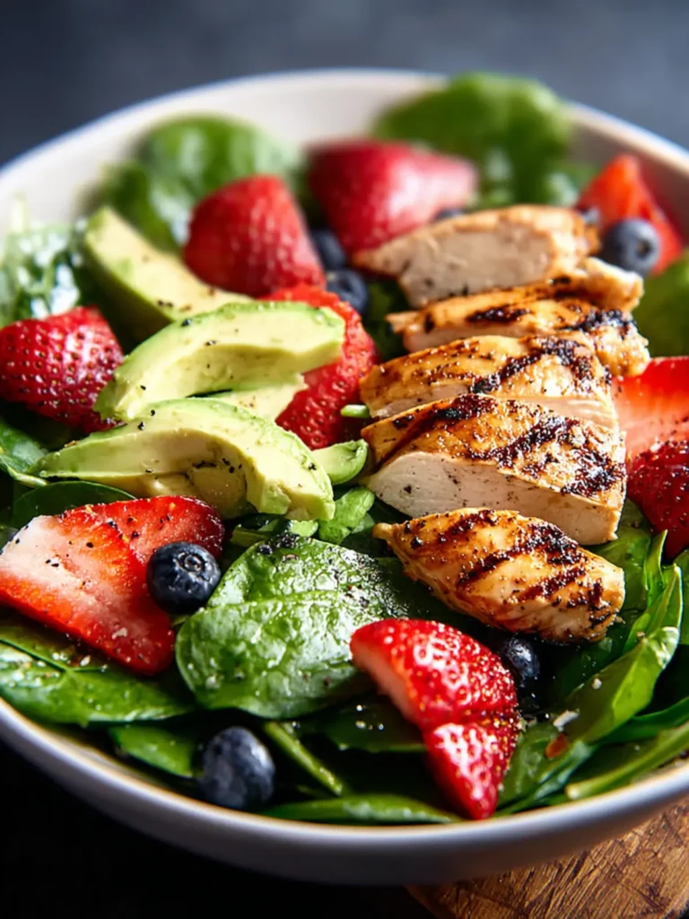 Delightful Avocado Strawberry Spinach Salad with Grilled Chicken First Image