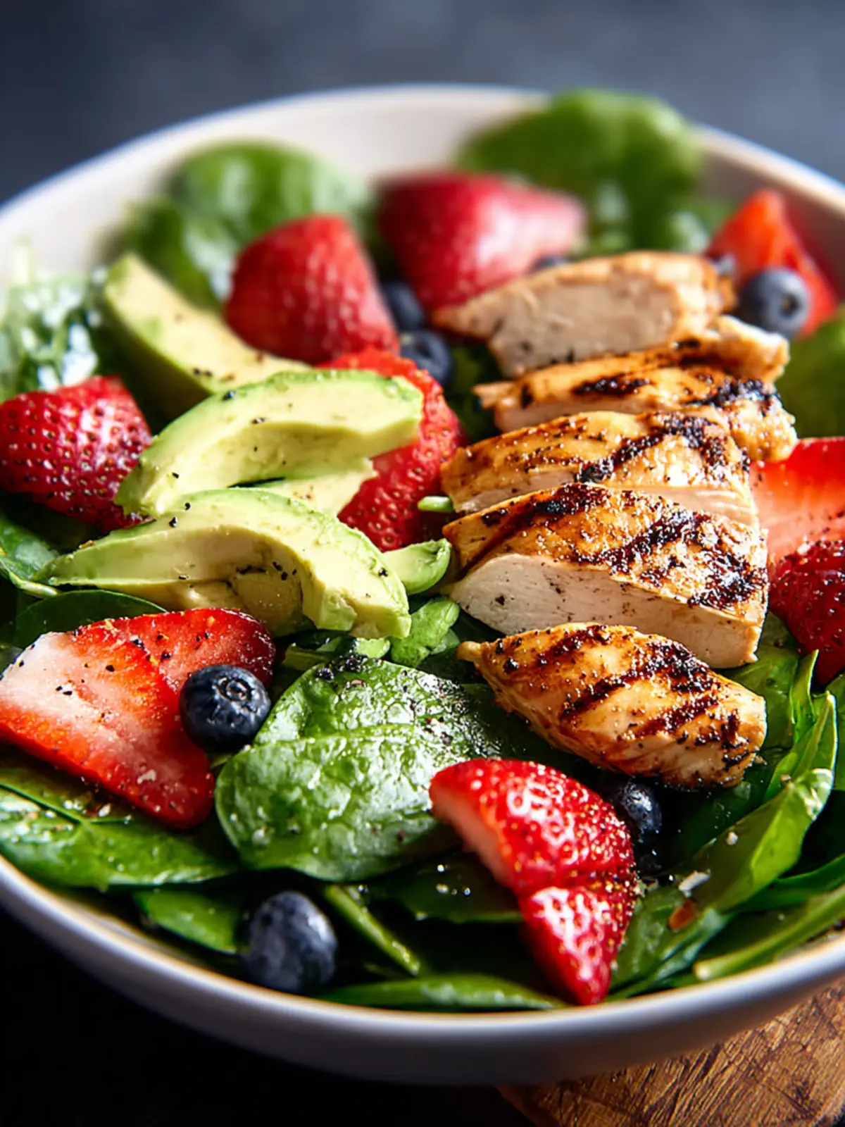 Delightful Avocado Strawberry Spinach Salad with Grilled Chicken First Image
