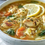 One-Pot Lemon Chicken Orzo Soup Recipe (with Spinach) First Image