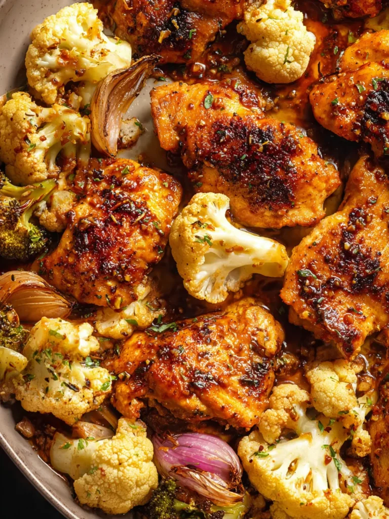 Irresistible Sheet Pan Honey Garlic Baked Chicken & Cauliflower First Image