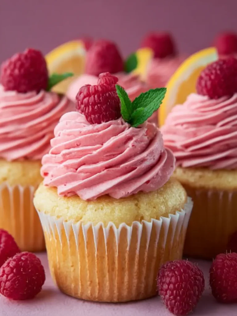 Lemon Cupcakes with Raspberry Buttercream Frosting First Image
