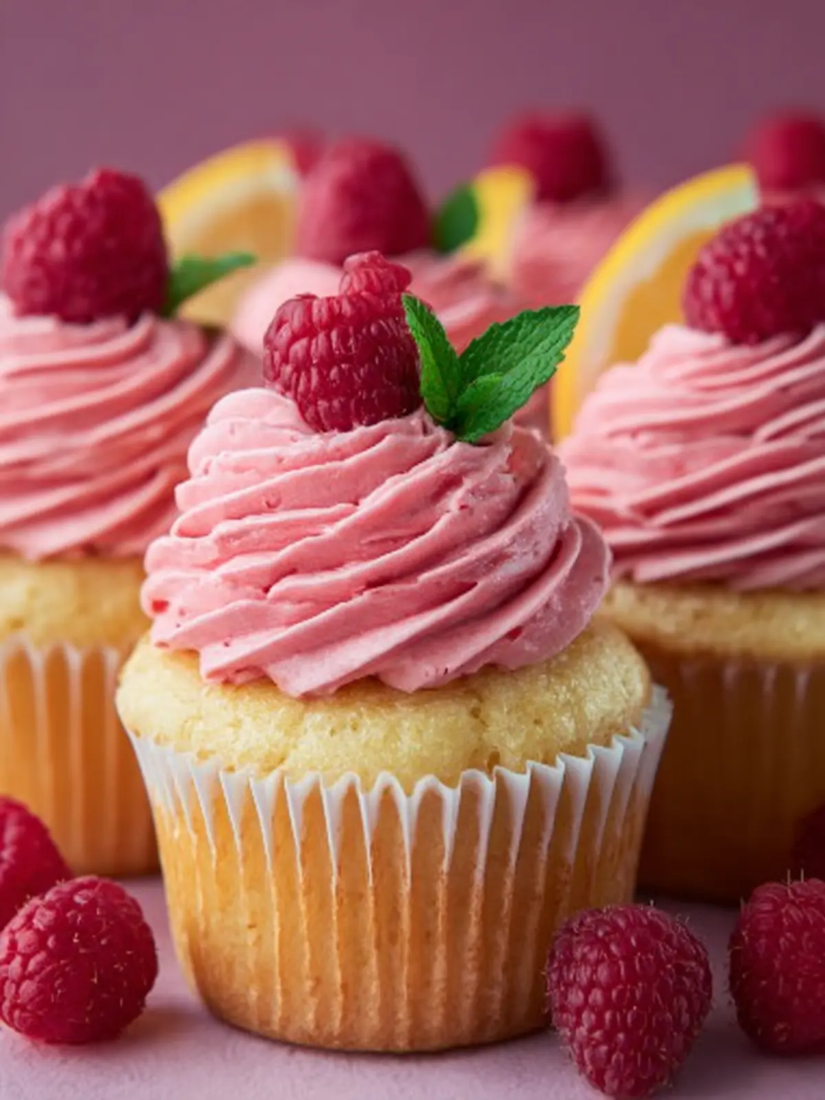 Lemon Cupcakes with Raspberry Buttercream Frosting First Image