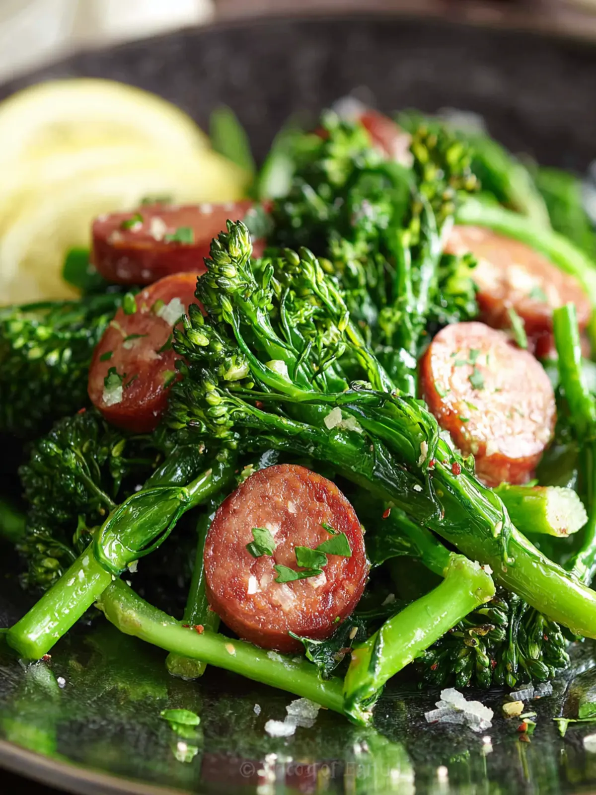 Sautéed Broccolini With Sausage For One First Image