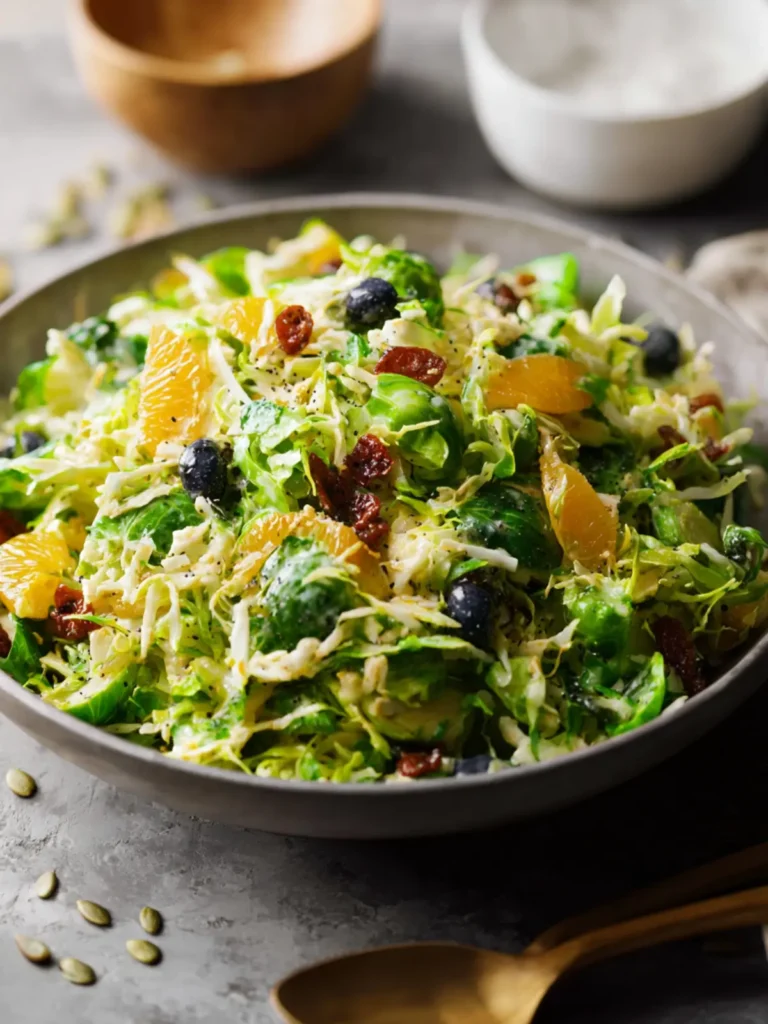 Shredded Brussels Sprouts Salad with Orange Poppy Seed Dressing First Image