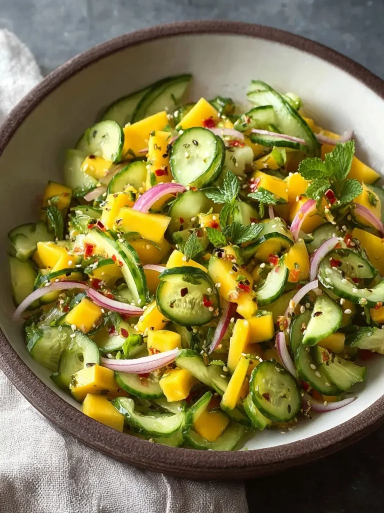 Fresh Cucumber Mango Salad with Sesame Lime Dressing First Image