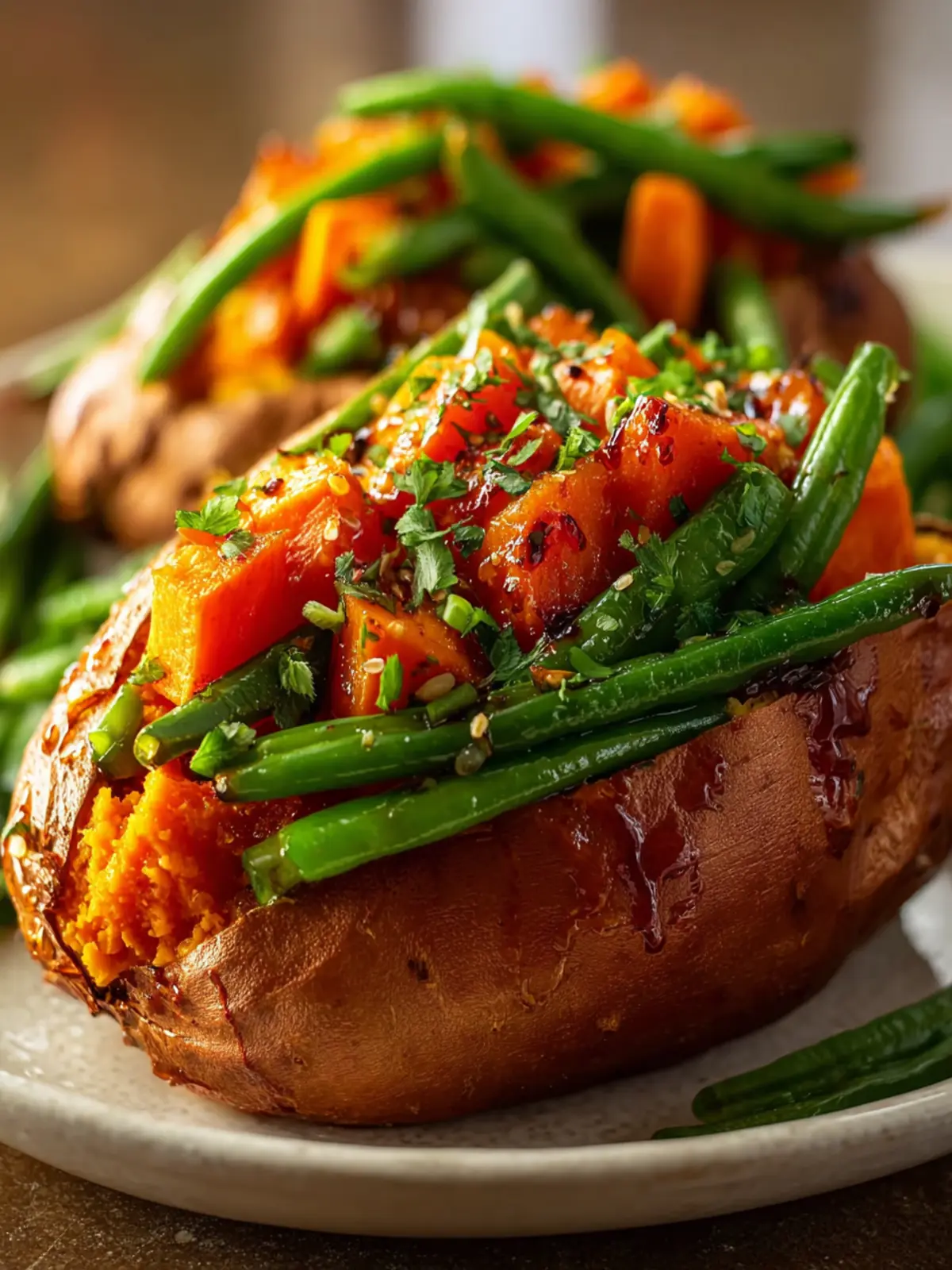 Honey Glazed Carrots & Green Beans Stuffed Sweet Potatoes Recipe First Image