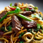Savory Beef and Onion Noodle Stir Fry with Garlic Glaze First Image