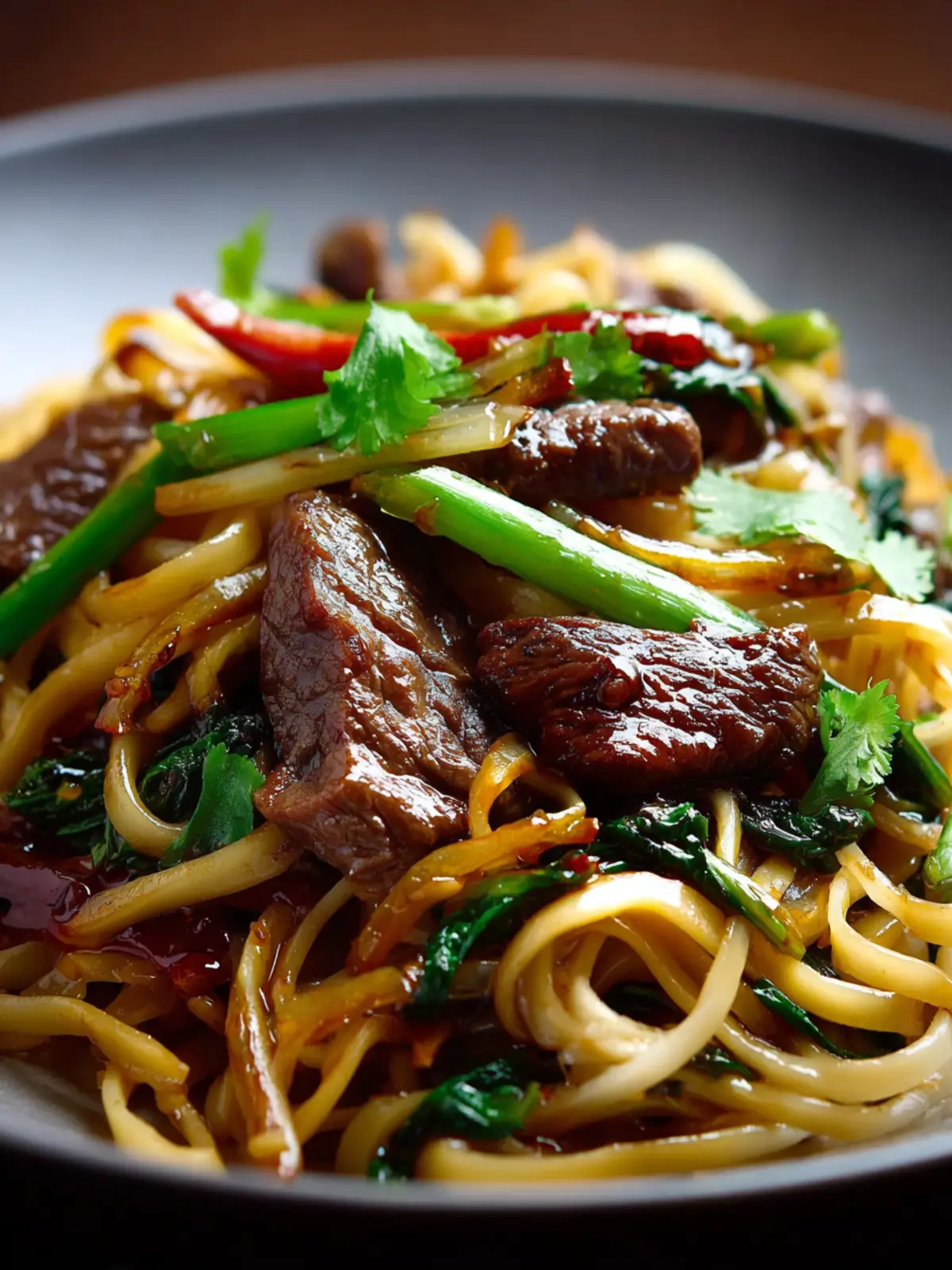 Savory Beef and Onion Noodle Stir Fry with Garlic Glaze First Image